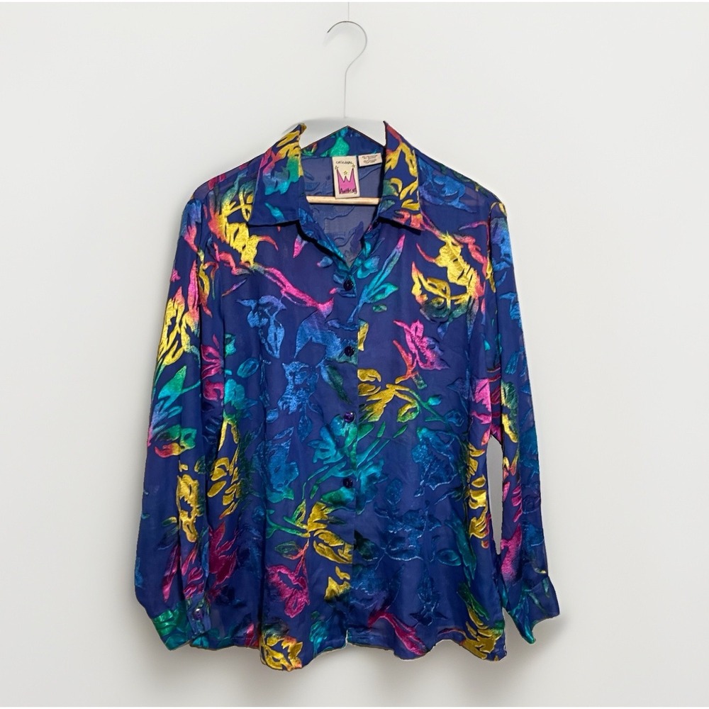 Anthony Original Multicolor Button Top Long Sleeve Burnout Rainbow Size Large